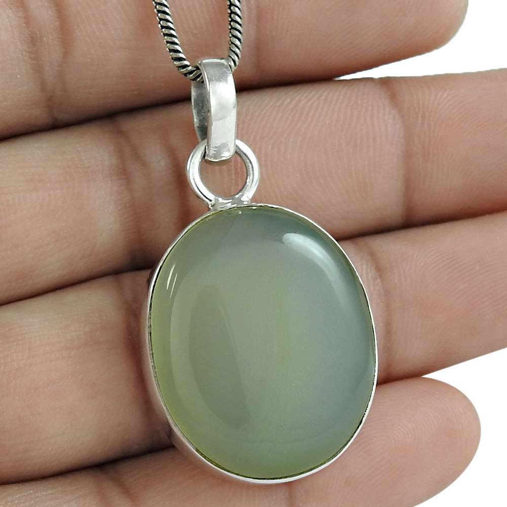 Natural Chalcedony Gemstone 925 Sterling Silver Pendant Ethnic For Women P5