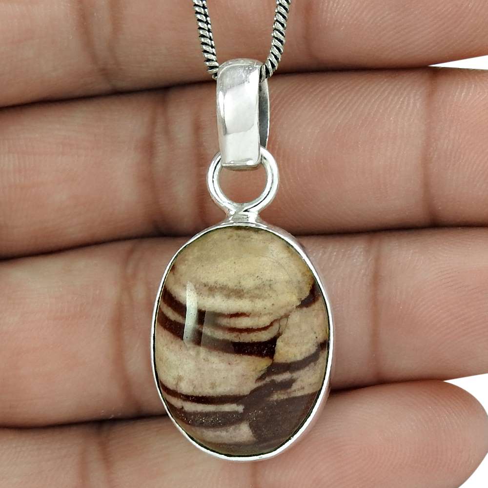 Gift For Her 925 Sterling Silver Natural Septarian Gemstone Pendant Boho D19