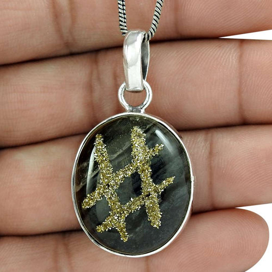 Birthday Gift For Her Natural Onyx Gemstone Pendant Ethnic 925 Silver K20