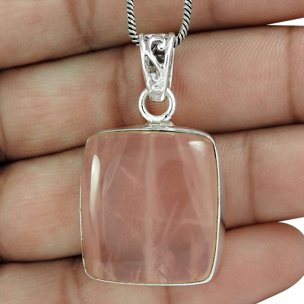 Halloween Gift Pendant 925 Sterling Silver Natural Rose Quartz Gemstone H7