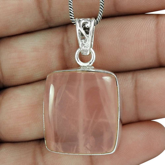 Halloween Gift Pendant 925 Sterling Silver Natural Rose Quartz Gemstone H7