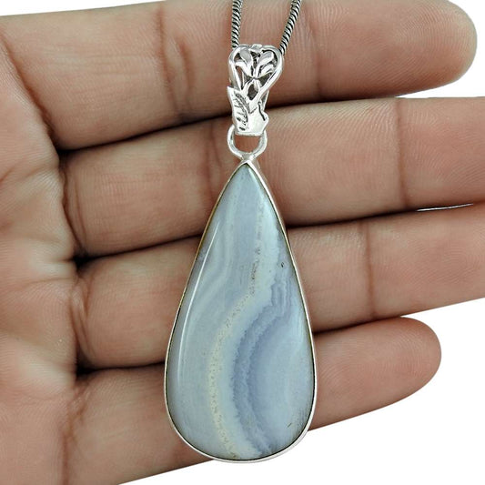Halloween Gift Pendant Bohemian 925 Silver Natural Lace Agate Gemstone Q1