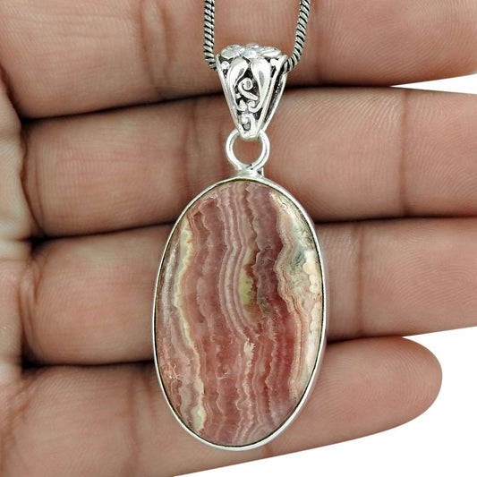 Halloween Gift Natural Rhodochrosite Gemstone Pendant 925 Sterling Silver B19