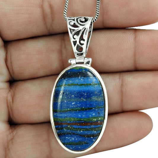 Natural Rainbow Calsilica Gemstone Pendant Tribal 925 Sterling Silver L20