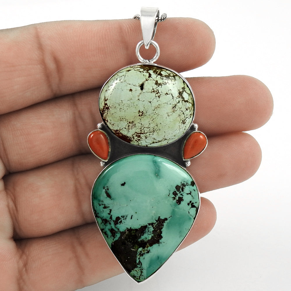 Natural Turquoise Gemstone 925 Sterling Silver Christmas Gift Pendant X4