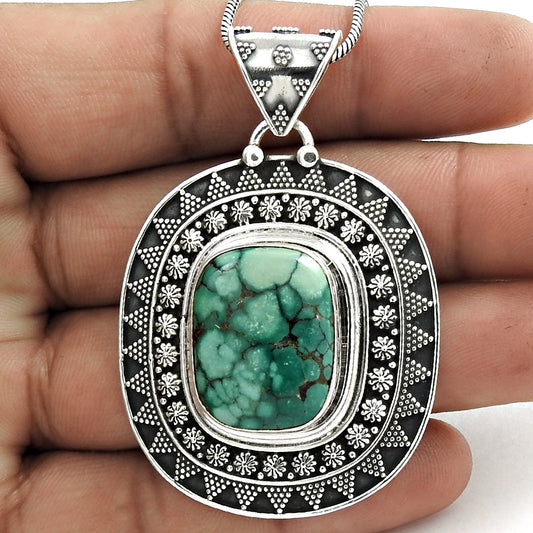 Natural Turquoise Gemstone Pendant Bohemian 925 Sterling Silver Jewelry B4