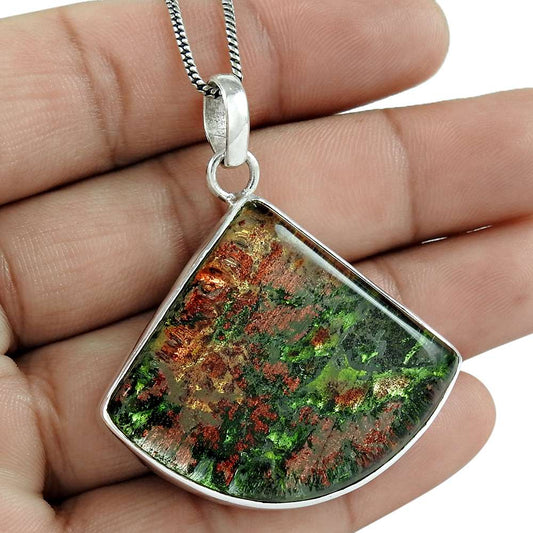 Halloween Gift 925 Silver Natural Dico Glass Gemstone Pendant Bohemian K7
