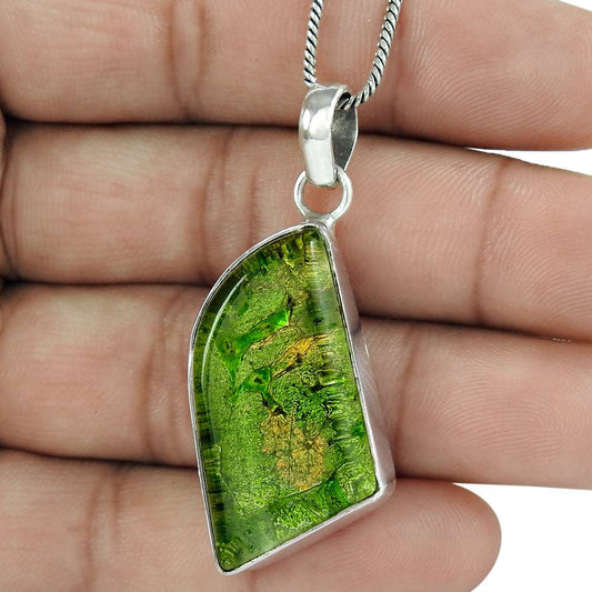 Halloween Gift 925 Sterling Silver Natural Dico Glass Gemstone Pendant F19