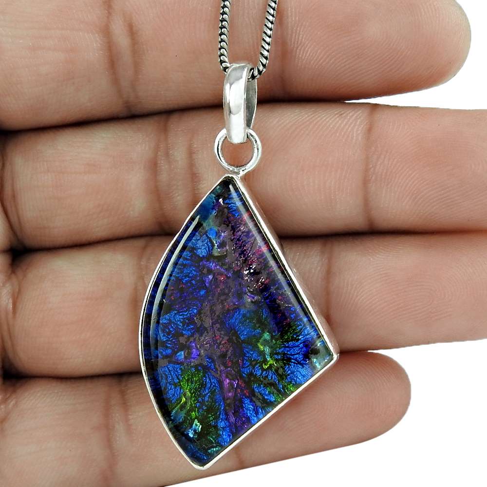 Halloween Gift Natural Dico Glass Gemstone Pendant 925 Sterling Silver G19