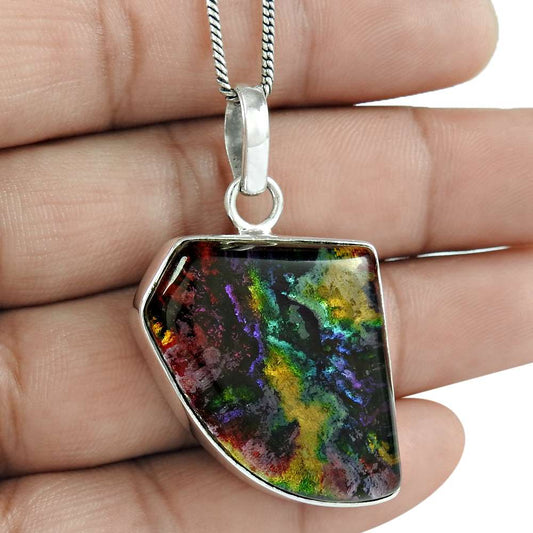 Halloween Gift Natural Dico Glass Gemstone 925 Sterling Silver Pendant H19