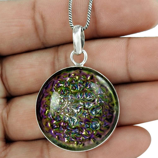 Halloween Gift Pendant 925 Sterling Silver Natural Dico Glass Gemstone I19