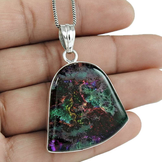 Halloween Gift Pendant Boho 925 Sterling Silver Natural Dico Glass Gemstone K19