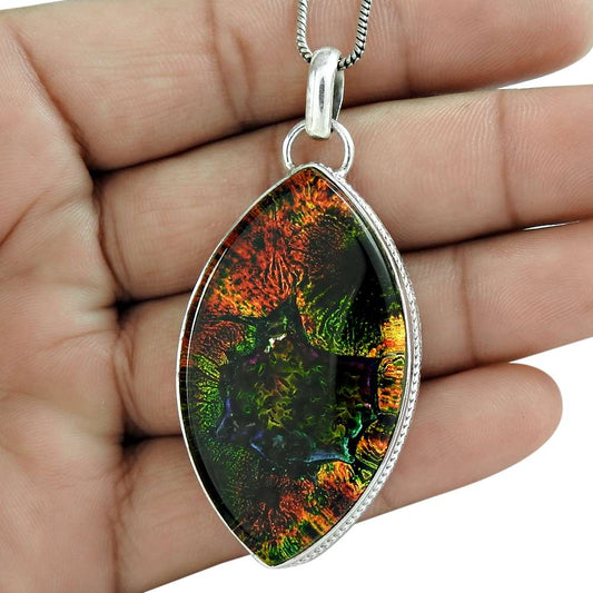 Natural Dico Glass Gemstone Jewelry 925 Sterling Silver Pendant For Girls S13