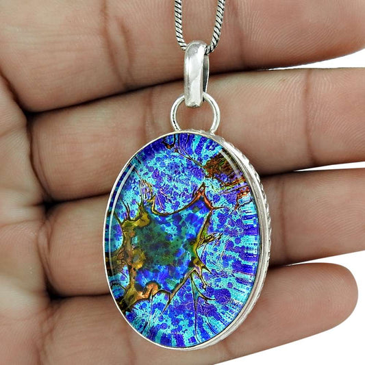 Natural Dico Glass Gemstone Pendant 925 Sterling Silver Indian Jewelry V13