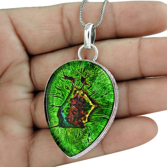 Natural Dico Glass Gemstone Pendant 925 Sterling Silver Jewelry For Girls M7