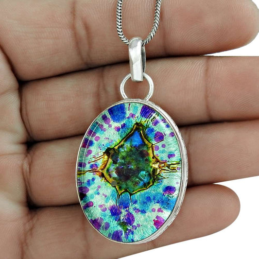 Natural Dico Glass Gemstone Pendant 925 Sterling Silver Jewelry For Women W13