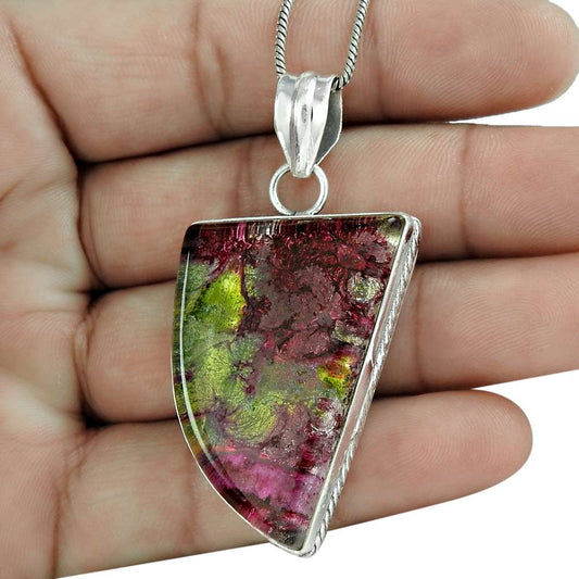 Natural Dico Glass Gemstone Jewelry 925 Sterling Silver Pendant L19