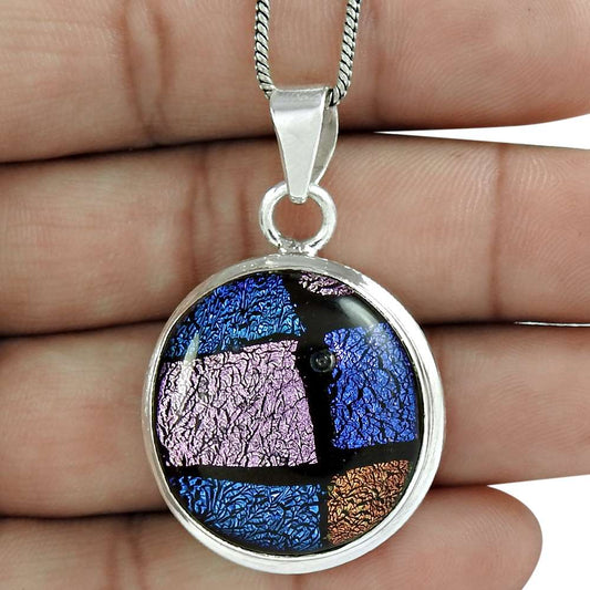 Halloween Gift Pendant 925 Sterling Silver Natural Dico Glass Gemstone X13