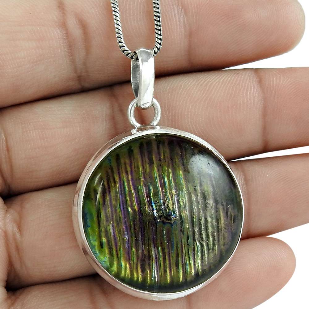 Halloween Gift Natural Dico Glass Gemstone Pendant 925 Silver Z13