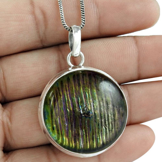 Halloween Gift Natural Dico Glass Gemstone Pendant 925 Silver Z13