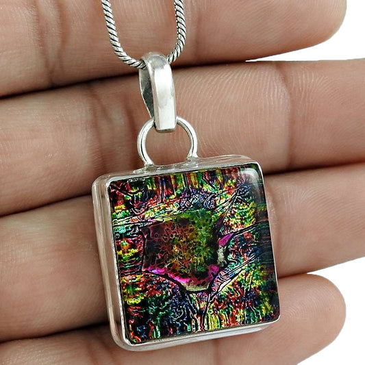Halloween Gift Natural Dico Glass Pendant 925 Sterling Silver Indian Jewelry R19