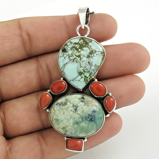 Natural Turquoise Gemstone Pendant 925 Sterling Silver Indian Jewelry I7