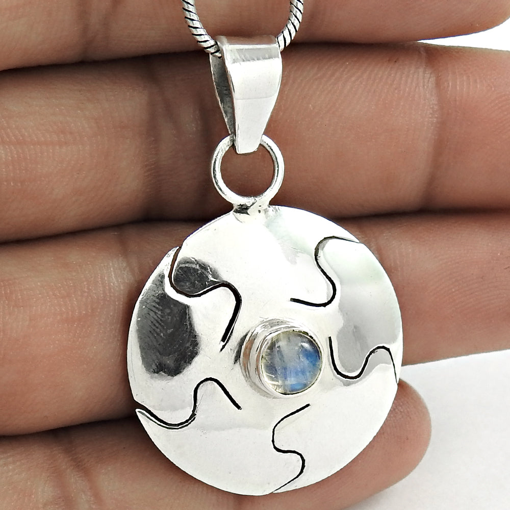 Natural Rainbow Moonstone Christmas Gift Pendant 925 Silver For Women Y4