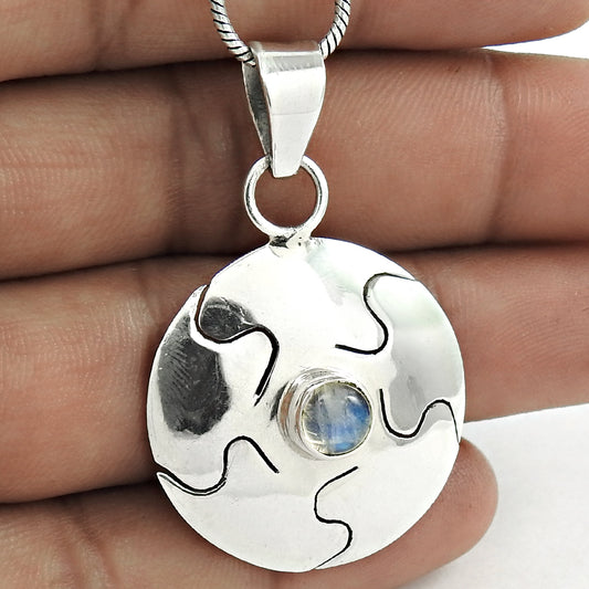 Natural Rainbow Moonstone Christmas Gift Pendant 925 Silver For Women Y4