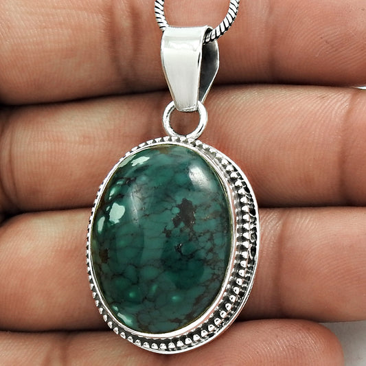 Natural Turquoise Gemstone Pendant Boho 925 Sterling Silver Jewelry For Girls P5