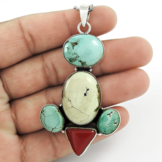 Christmas Gift Natural Turquoise Pendant Vintage 925 Sterling Silver A5