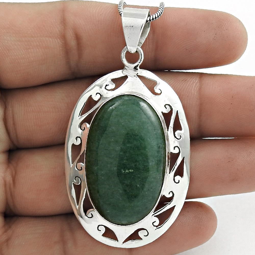 Anniversary Gift For Her Natural Aventurine Pendant Vintage 925 Silver N52