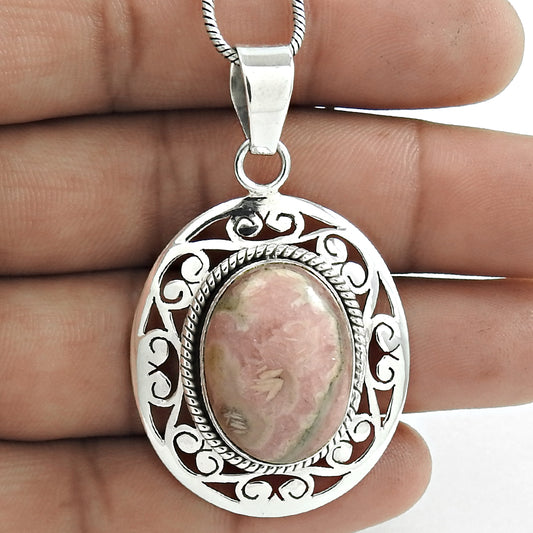 Christmas Gift 925 Silver Natural Rhodochrosite Gemstone Pendant Ethnic S3