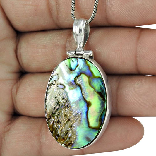 Birthday Gift For Her Natural Abalone Shell Pendant Vintage 925 Silver C38