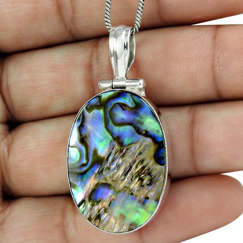 Anniversary Gift For Her Natural Abalone Shell Pendant Ethnic 925 Silver X39