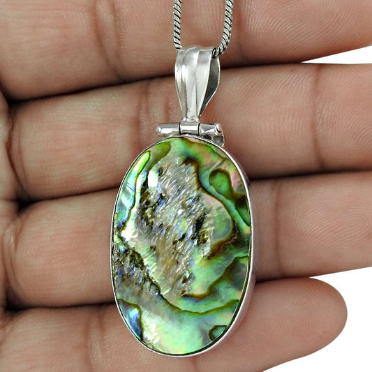 Halloween Gift Natural Abalone Shell Gemstone Pendant 925 Sterling Silver V19