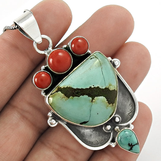 Christmas Gift 925 Sterling Silver Natural Turquoise Gemstone Pendant D5