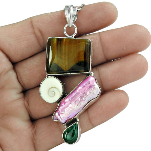 Halloween Gift Natural Tiger'S Eye Gemstone Pendant 925 Silver Jewelry X19