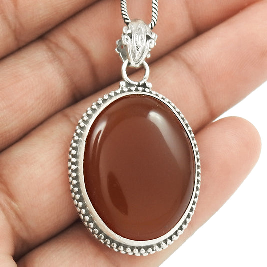 Christmas Gift 925 Silver Natural Carnelian Gemstone Pendant Vintage T5