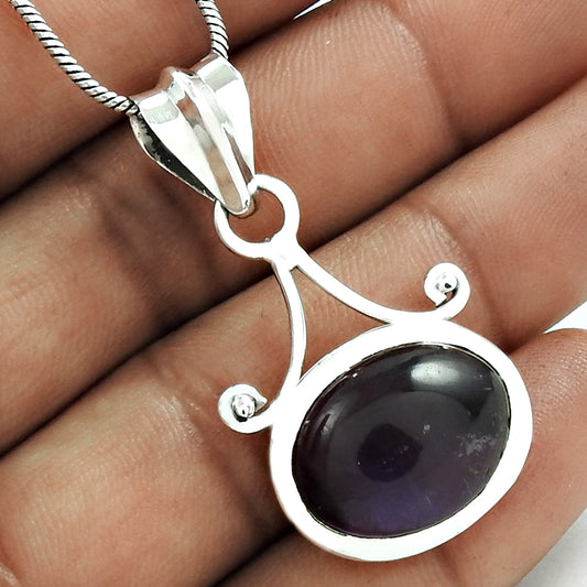 Natural Amethyst Gemstone Pendant 925 Sterling Silver Indian Jewelry A5