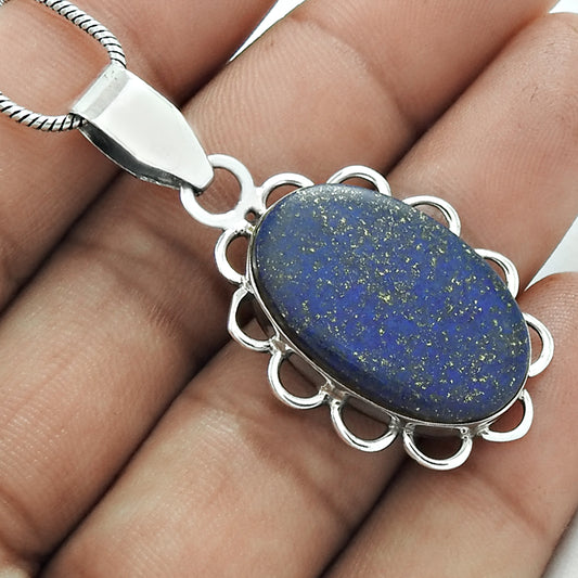 Christmas Gift Natural Lapis Lazuli Gemstone Pendant 925 Sterling Silver C5