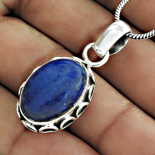 Natural Lapis Lazuli Gemstone Pendant Vintage 925 Sterling Silver For Girls U5