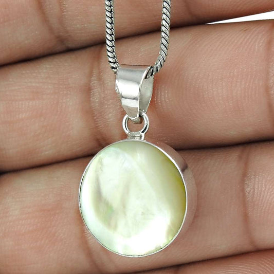 Wedding Gift For Her 925 Silver Natural Mother Of Pearl Pendant Vintage Z6
