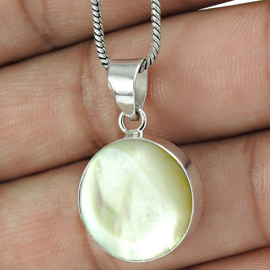 Halloween Gift Natural Mother Of Pearl Pendant 925 Sterling Silver Y19