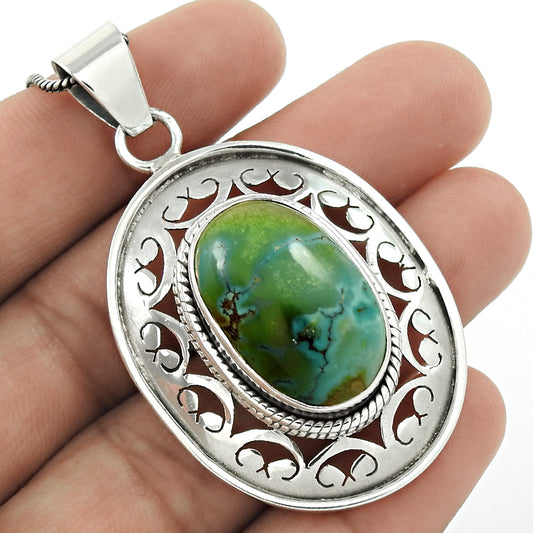 Christmas Gift Natural Turquoise Gemstone Pendant 925 Sterling Silver H5