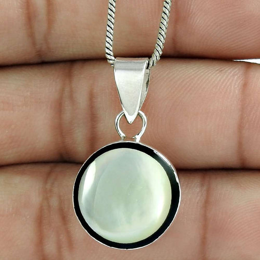 Gift For Her 925 Silver Natural Mother Of Pearl & Abalone Pendant Tribal Y39