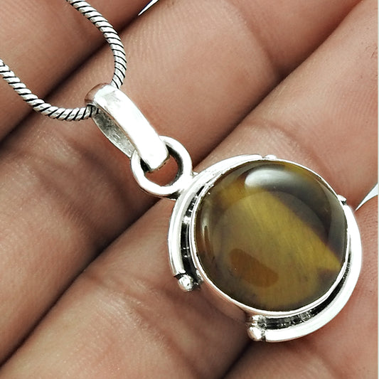 Natural Tiger'S Eye Gemstone Pendant 925 Sterling Silver Indian Jewelry D5