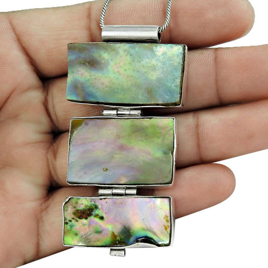 Halloween Gift Natural Abalone Shell Gemstone Pendant 925 Sterling Silver B20