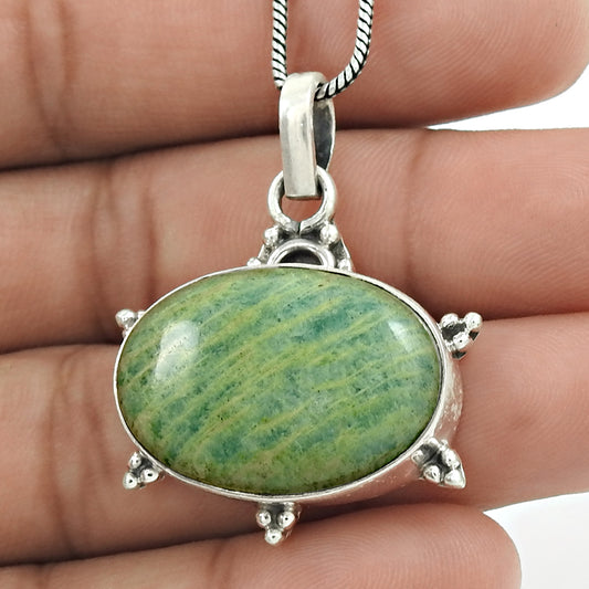 Natural Amazonite Gemstone Pendant 925 Sterling Silver Jewelry Christmas Gift F5