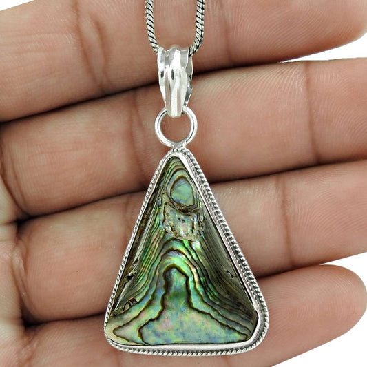 Halloween Gift Natural Abalone Shell Gemstone Pendant 925 Silver V14