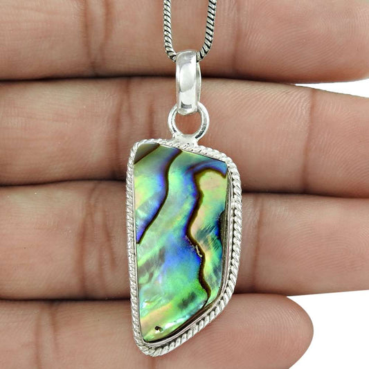 Gift For Her 925 Silver Natural Abalone Shell Gemstone Pendant Tribal A7